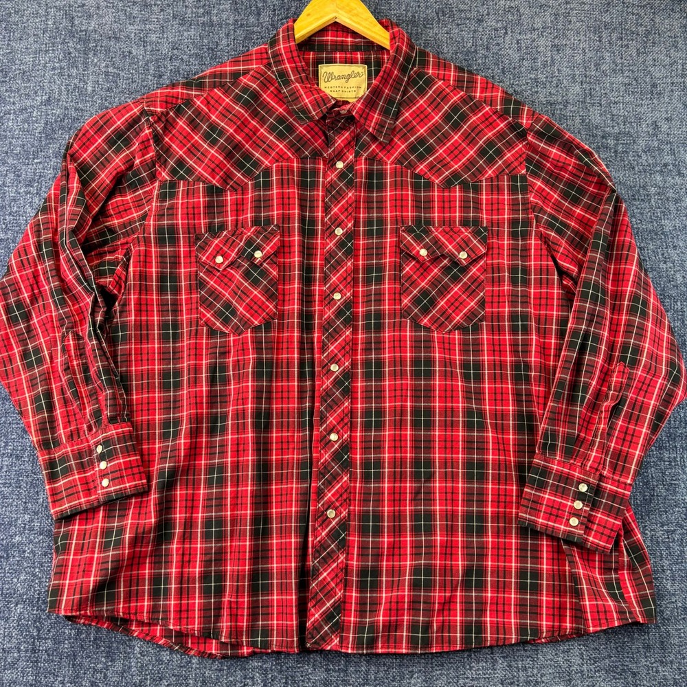 Wrangler Western Snap Shirt Mens 3XL Red Plaid Cotton Blend Big & Tall LS